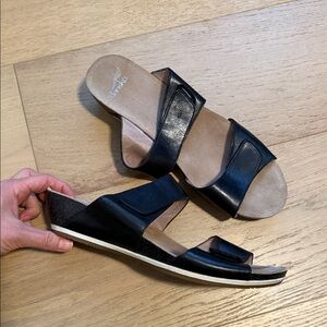 Dansko Black Leather Vienna wedge Slide Sandals 42/11